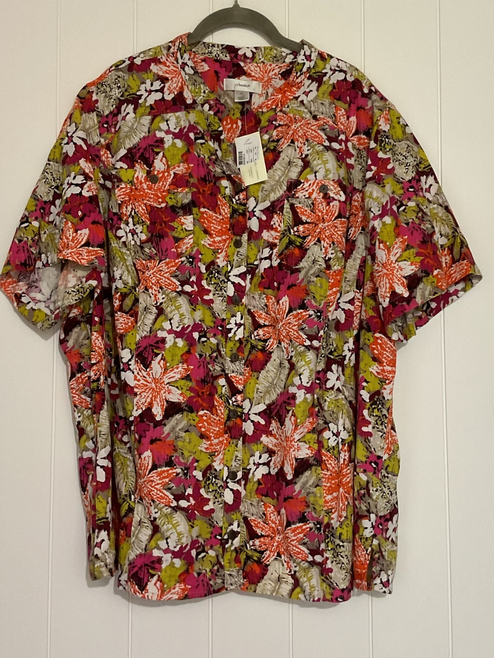 CJ Banks Women’s 3X Hawaiian Linen Rayon Blend Button Up Blouse
